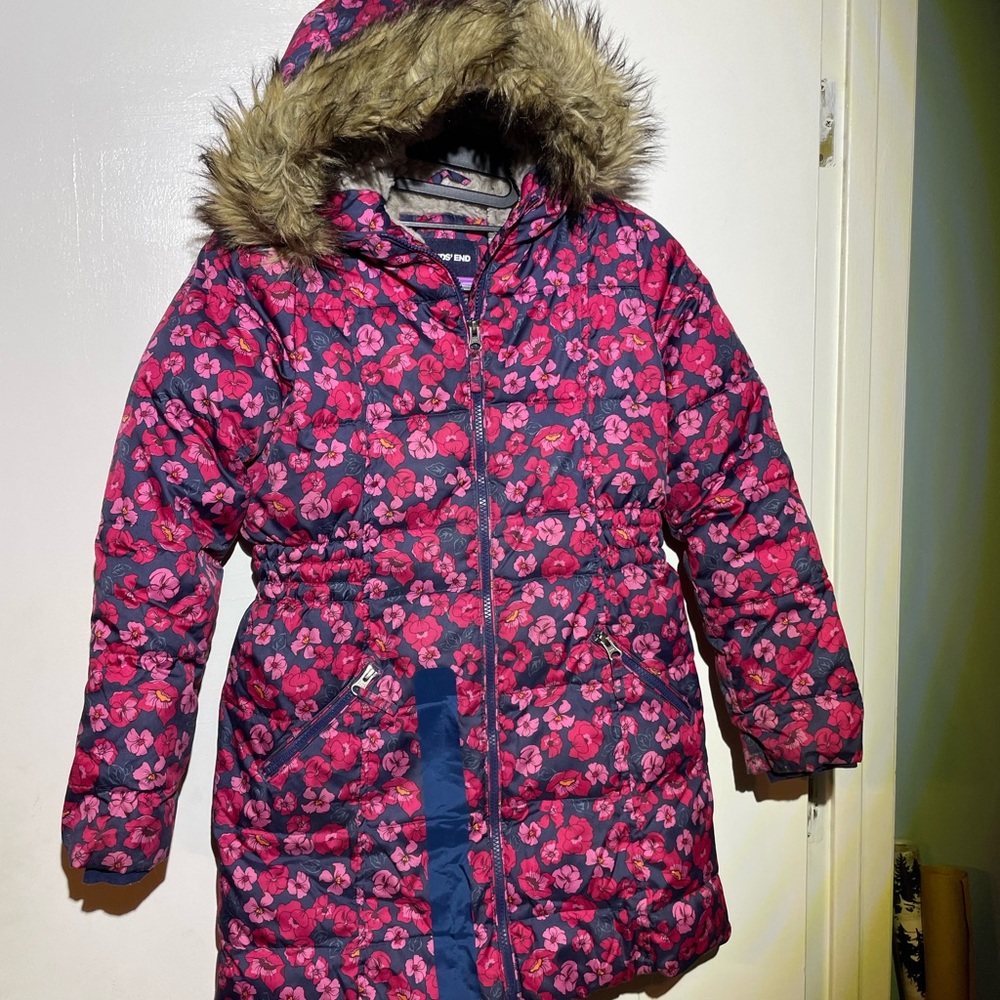 Lands' End Fleece lined Parka with Faux Fur - sz 10/12